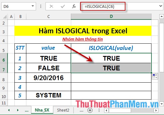 Hàm ISLOGICAL - Hàm trả về giá trị True nếu giá trị đó là giá trị logic trong Excel