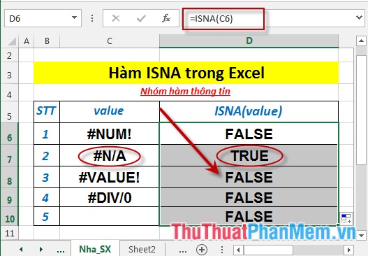 Hàm ISNA - Hàm trả về giá trị True nếu giá trị đó là một giá trị lỗi #N/A trong Excel