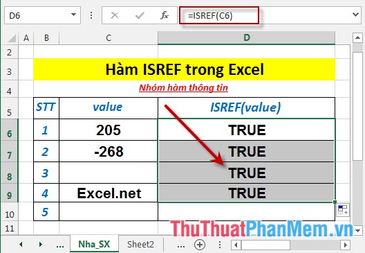 Hàm ISREF - Hàm trả về giá trị True nếu giá trị đó là giá trị tham chiếu hợp lệ trong Excel