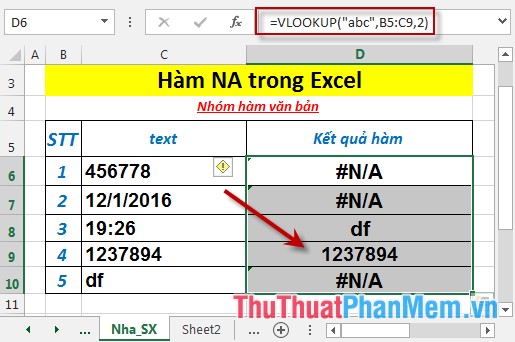Hàm NA - Hàm trả về giá trị lỗi #N/A trong Excel