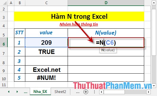 Hàm N - Hàm trả về giá trị số được chuyển đổi từ một giá trị bất kì ngoài giá trị lỗi trong Excel