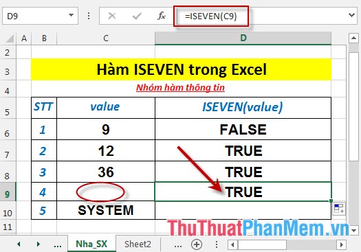 Hàm ISEVEN - Hàm trả về giá trị True nếu giá trị là số chẵn trong Excel