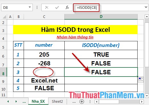 Hàm ISODD - Hàm trả về giá trị True nếu giá trị đó là số lẻ trong Excel