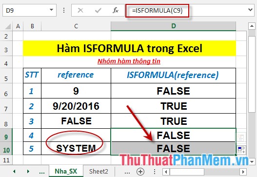 Hàm ISFORMULA - Hàm trả về giá trị True nếu ô đó tham chiếu tới 1 ô chứa công thức trong Excel