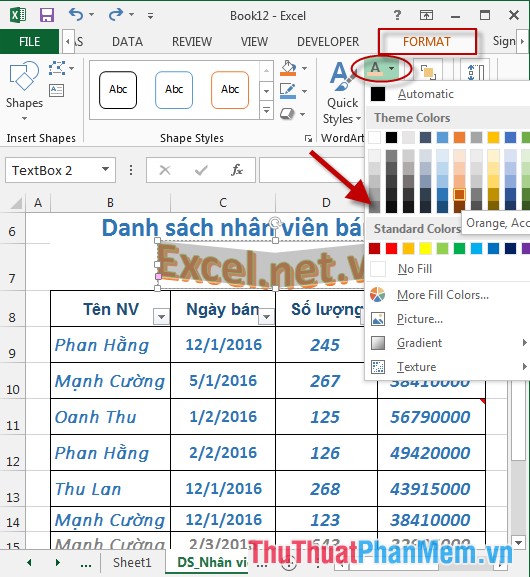 Cách chèn Textbox trong Excel