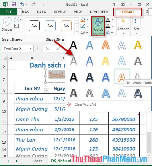 Cách chèn Textbox trong Excel