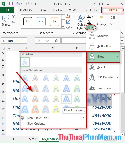 Cách chèn đối tượng WordArt trong Excel