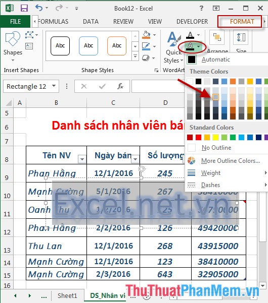 Cách chèn đối tượng WordArt trong Excel