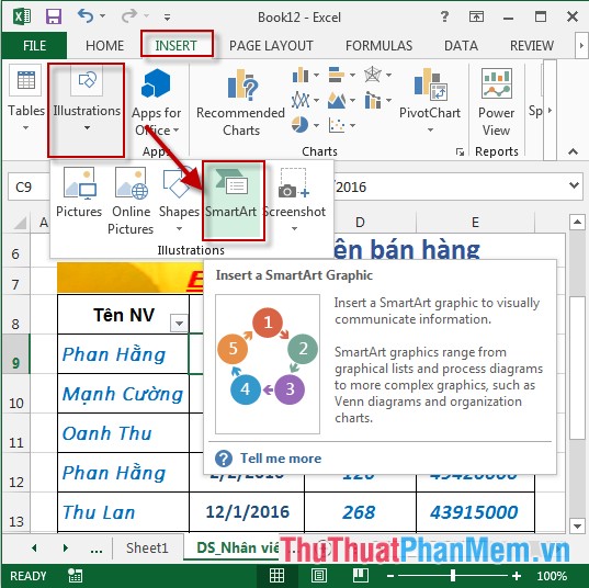 Cách chèn đối tượng SmartArt trong Excel