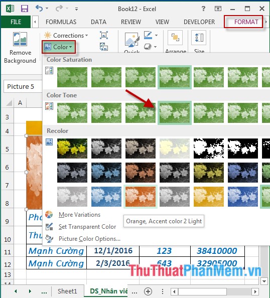 Chèn đối tượng hình ảnh trong Excel