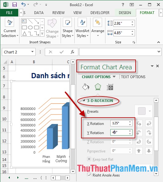 Xoay đồ thị 3D trong Excel