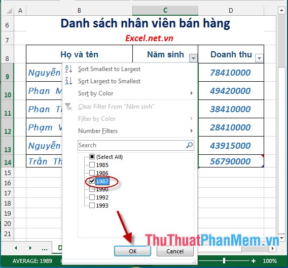 Lọc dữ liệu (Data Filter) trong Excel