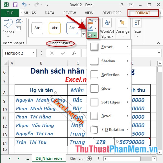 Tạo và hiệu chỉnh Textbox trong Excel
