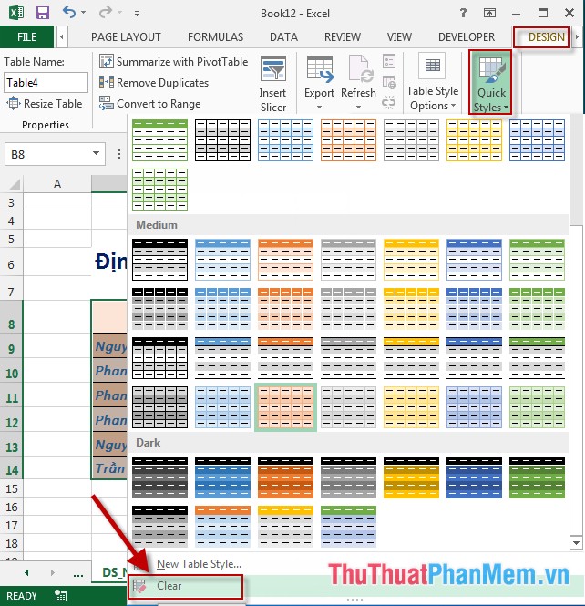 Định dạng đường viền và màu nền cho bảng trong Excel