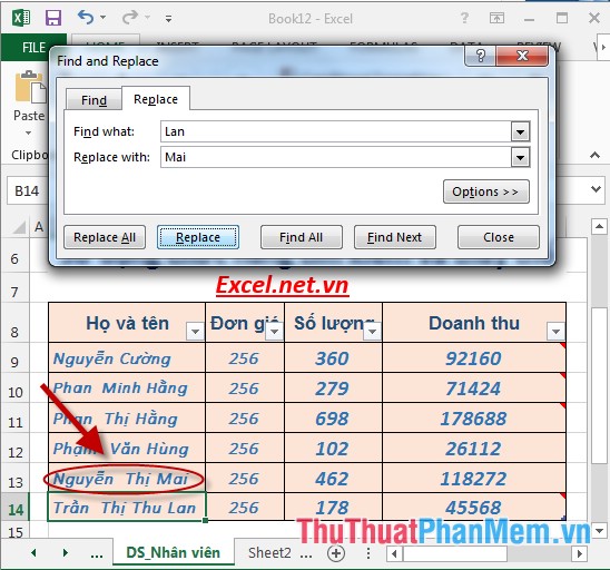 Sử dụng chức năng tìm kiếm và thay thế trong Excel