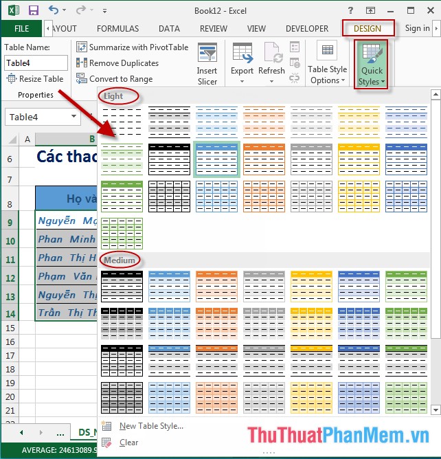 Định dạng đường viền và màu nền cho bảng trong Excel