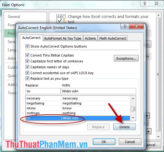 Thiết lập chức năng AutoCorrect trong Excel