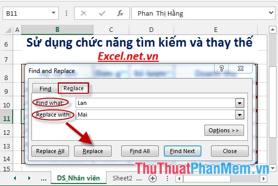 Sử dụng chức năng tìm kiếm và thay thế trong Excel