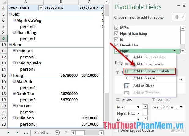 Lọc dữ liệu PivotTable report trong Excel