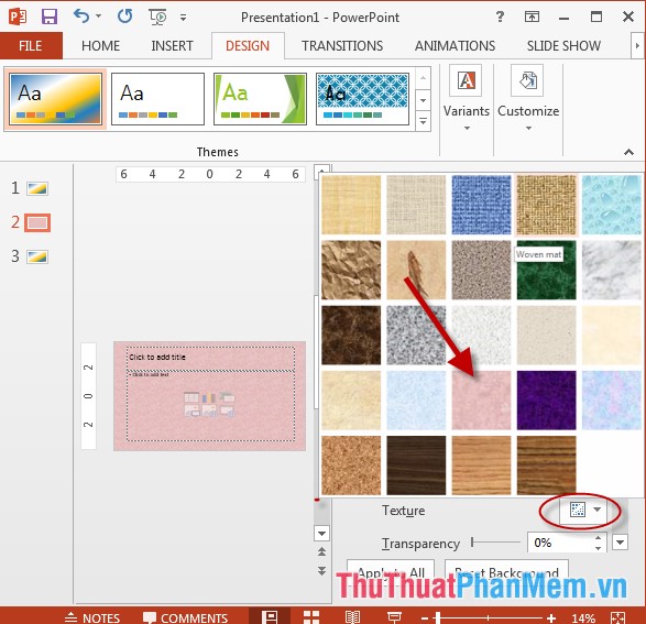 Áp dụng hiệu ứng Texture cho màu nền trong PowerPoint