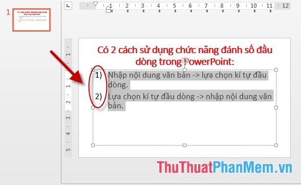 Sử dụng chức năng đánh số đầu dòng trong PowerPoint