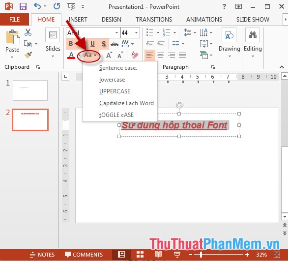 Sử dụng hộp thoại Font định dạng văn bản trong PowerPoint