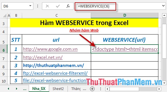 Hàm WEBSERVICE - Hàm trả về dữ liệu từ 1 dịch vụ web trên Internet hoặc Intranet trong Excel