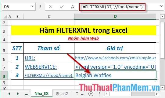 Hàm FILTERXML - Hàm trả về dữ liệu xác định từ nội dung XML bằng cách sử dụng Xpath đã xác định trong Excel