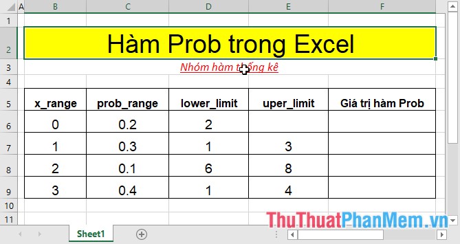 Hàm PROB - Hàm trả về xác suất các giá trị trong một phạm vi nằm giữa 2 giới hạn trong Excel