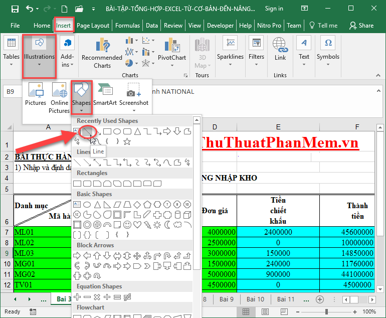 Kẻ đường chéo trong 1 ô (cell) trong Excel