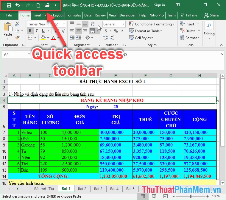 Tạo một phím truy cập nhanh ở phần Quick Access trong Excel
