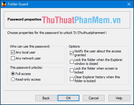 Đặt mật khẩu cho thư mục, đặt password cho thư mục, folder bằng Folder Guard