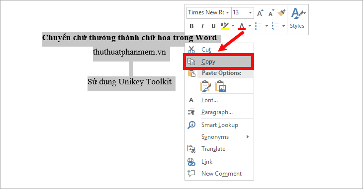 Chuyển chữ thường thành chữ hoa trong Word, Excel