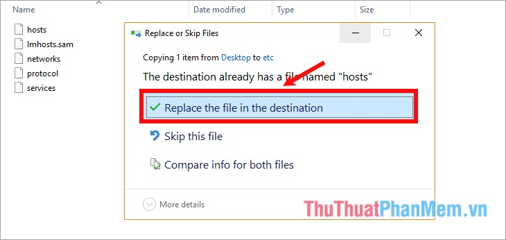 Copy file host mới ở desktop và dán vào thư mục etc
