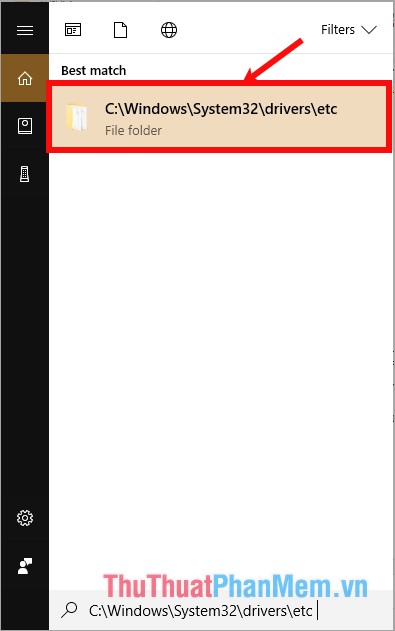 Mở file host bằng Searchbox dưới thanh taskbar