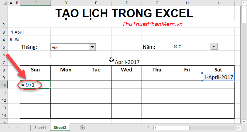 Tạo lịch trong Excel