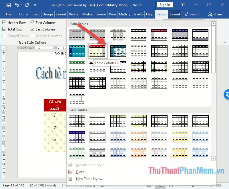 Cách tô màu nền, màu bảng trong Word, Excel