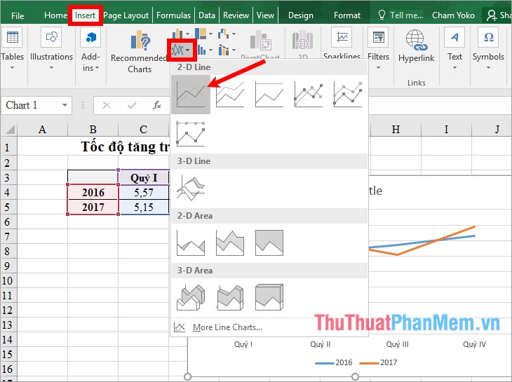 Cách vẽ biểu đồ tăng trưởng trong Excel