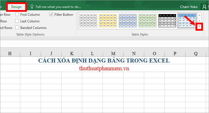 Cách xóa định dạng bảng trong Excel