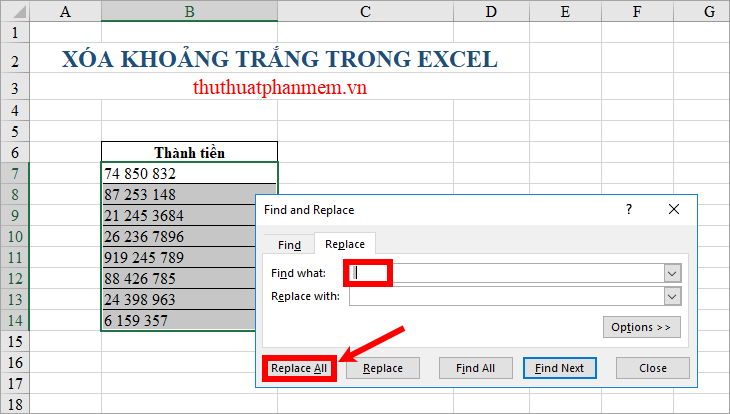 Cách xóa bỏ khoảng trắng trong Excel