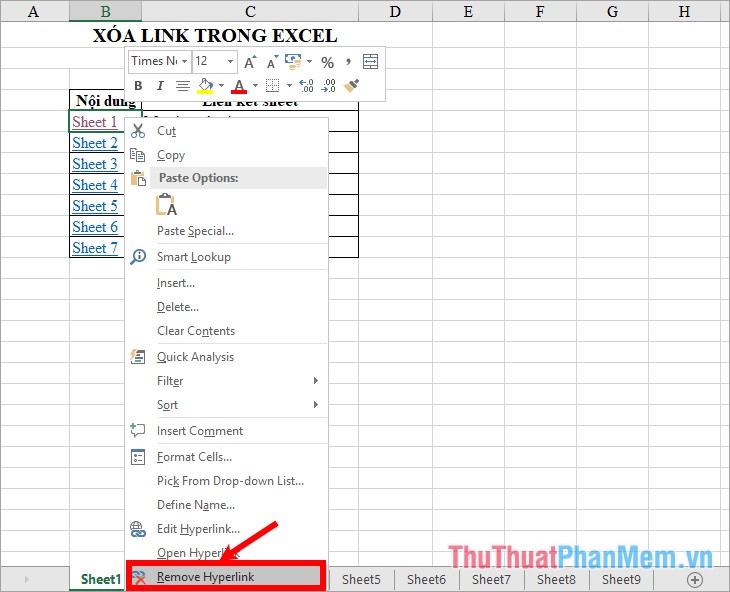 Cách xóa link trong Excel