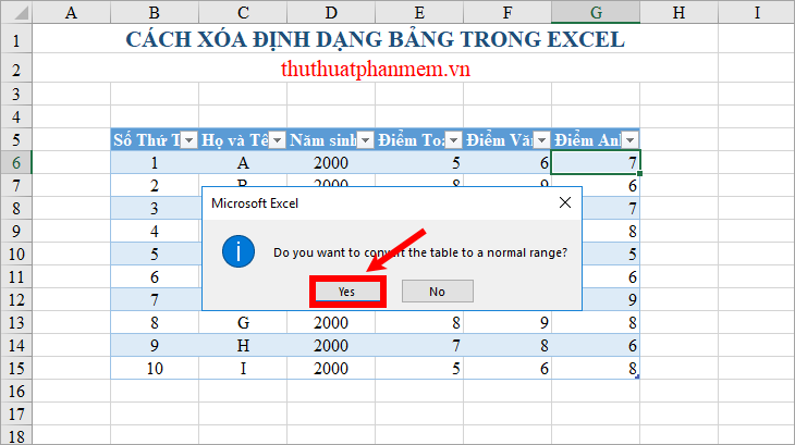 Cách xóa định dạng bảng trong Excel