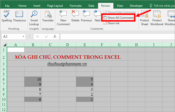 Cách xóa ghi chú, comment trong Excel