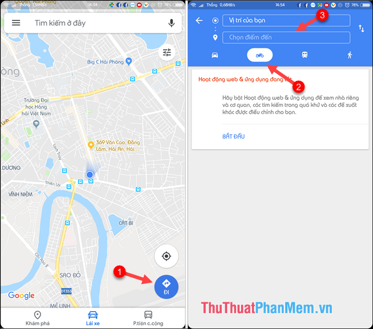 Cách dùng Google Maps để tìm đường đi cho xe máy