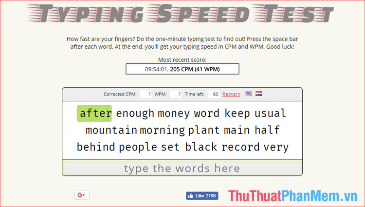 Trang web Typing-speed-test