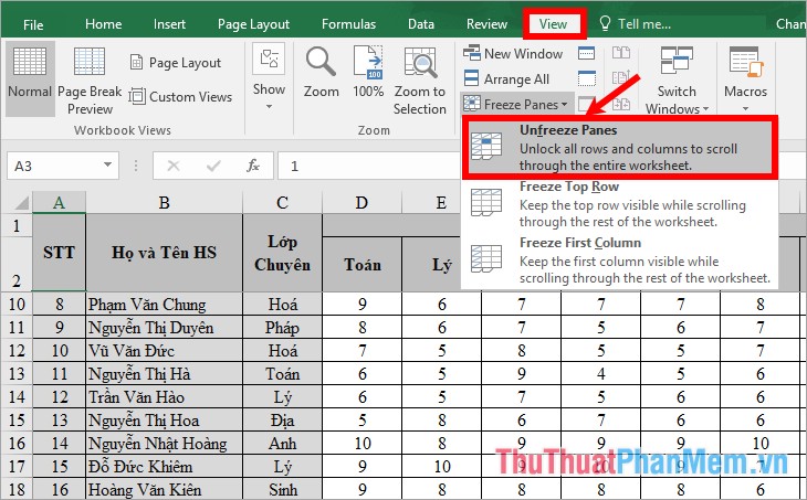 Cách cố định cột và dòng tiêu đề trong Excel 2007, 2010, 2013, 2016