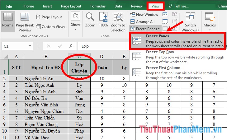 Cách cố định cột và dòng tiêu đề trong Excel 2007, 2010, 2013, 2016