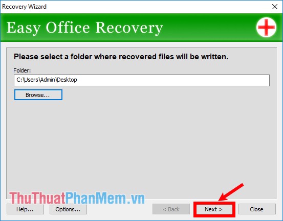 Nhấn chọn Browse để chọn đến thư mục sẽ lưu file Excel sau khi khôi phục