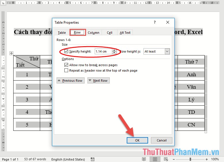 Cách thay đổi kích thước dòng, cột, ô bằng nhau trong Word, Excel