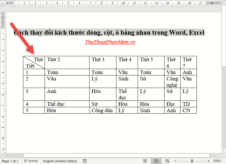 Cách thay đổi kích thước dòng, cột, ô bằng nhau trong Word, Excel